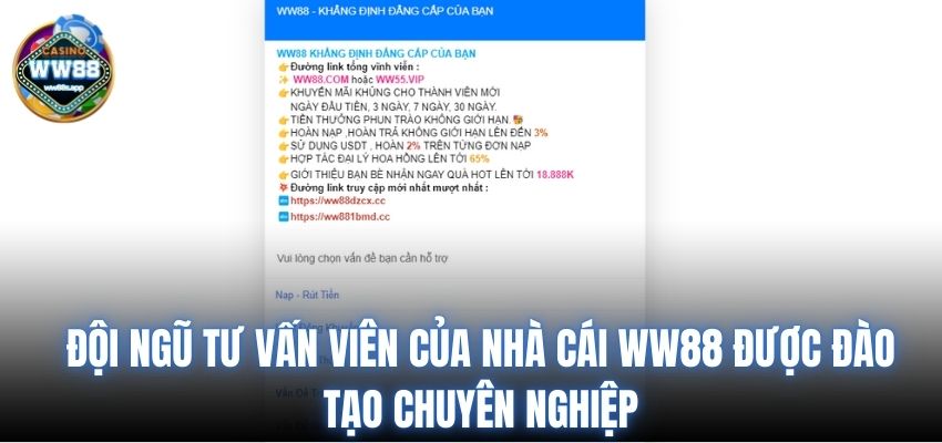 Đội ngũ tư vấn viên của nhà cái WW88 được đào tạo chuyên nghiệp