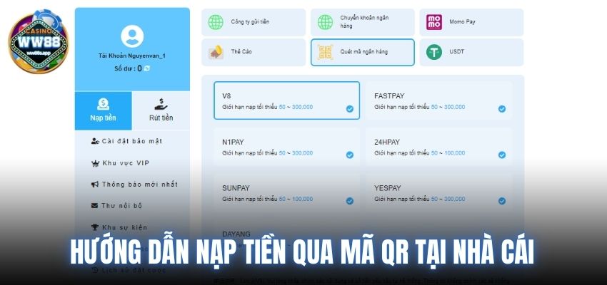 Hướng dẫn nạp tiền qua mã qr tại nhà cái