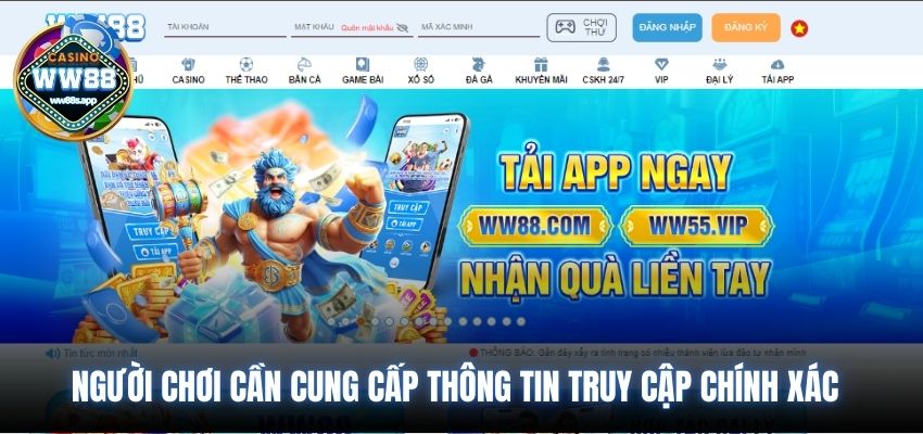 Người chơi cần cung cấp thông tin truy cập chính xác