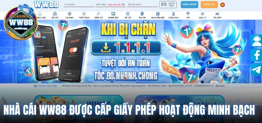 Nhà cái Ww88 được cấp giấy phép hoạt động minh bạch