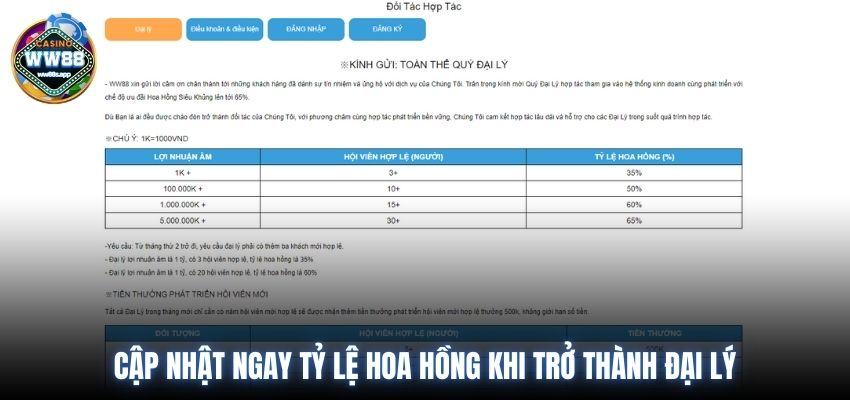 Cập nhật ngay tỷ lệ hoa hồng khi trở thành đại lý